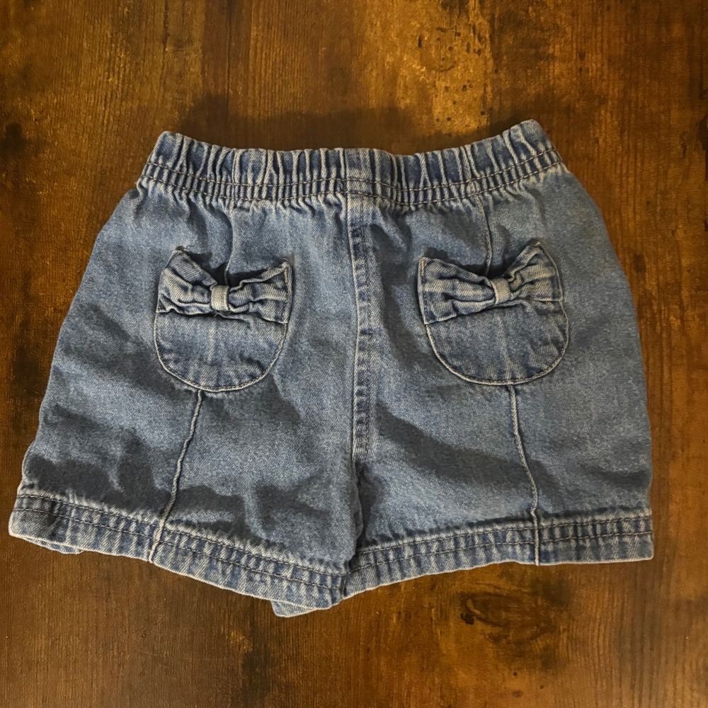Faded Glory Denim Jean Shorts Elastic Waist Bow Pockets Kids Casual‎ (Girls 24M)